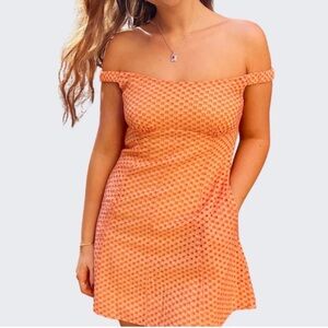 Free People One-Shoulder Embroidery Orange Mini Dress with Pockets